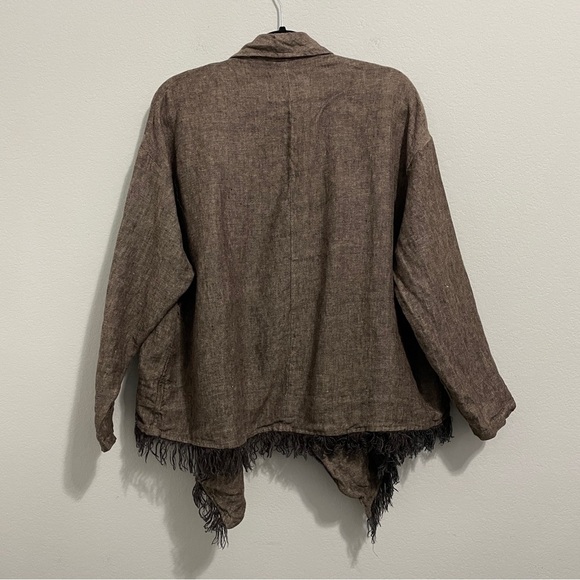 Zara Linen Cardigan Jacket Knit Brown Fringe Long Sleeve Womens XS S - Picture 4 of 13
